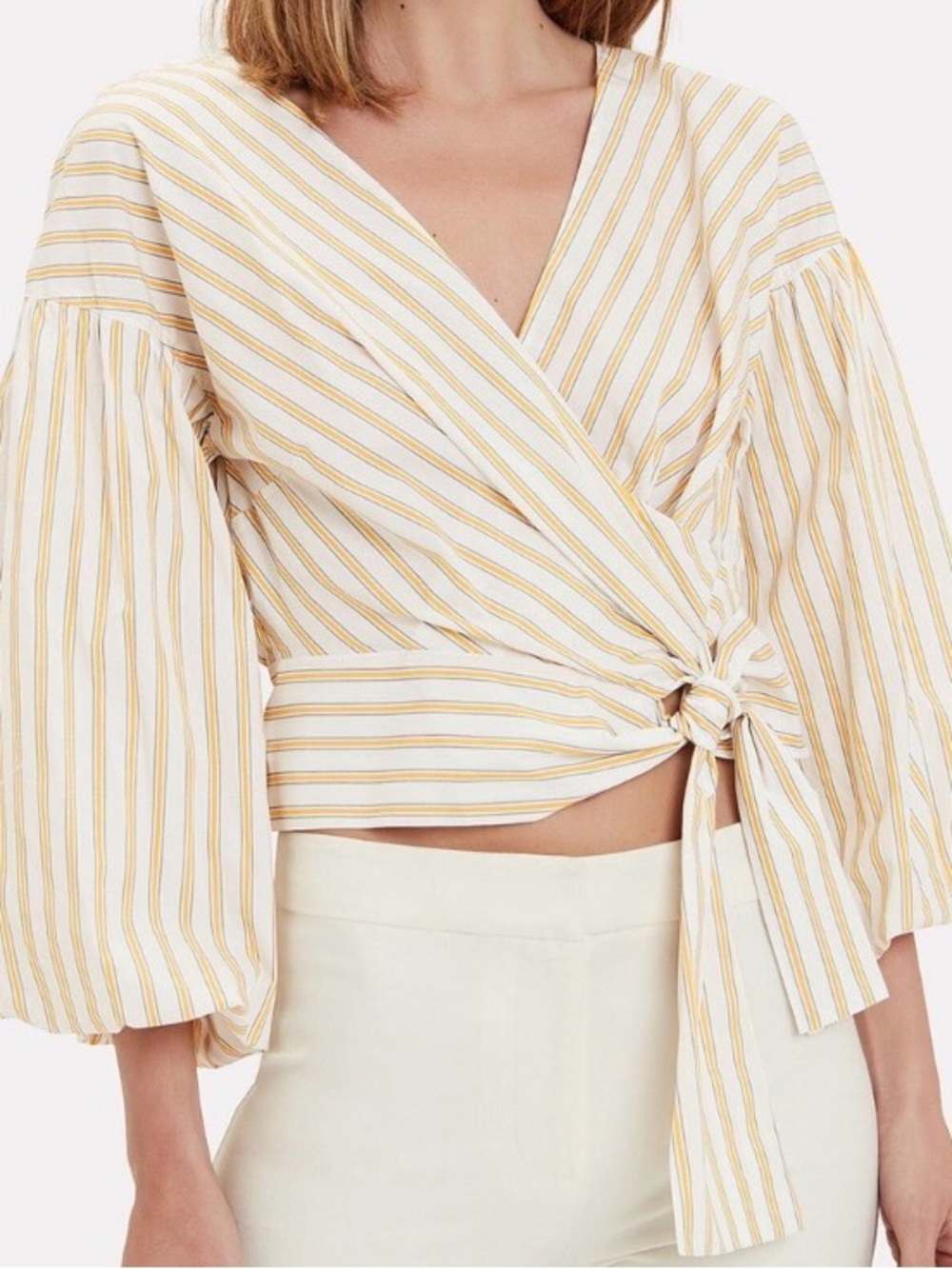 10 Crosby Derek Lam White Yellow Striped Wrap Tie Blouse 12